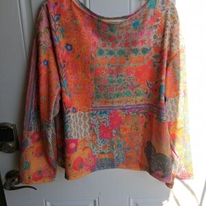 Women's Orange Multicolor Floral Patchwork Pullover Sweatshirt
